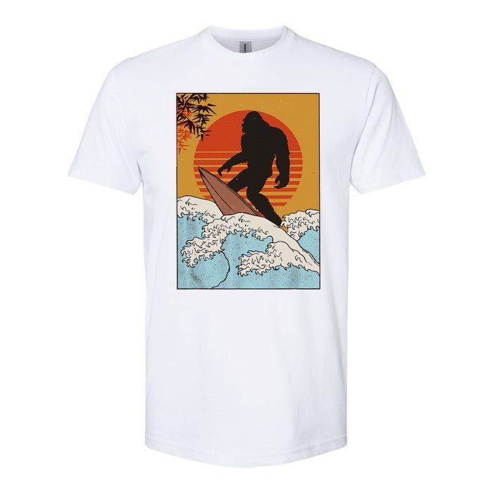 Japanese Vintage Kanagawa Art Surfing Bigfoot Hanging Ten Softstyle CVC T-Shirt