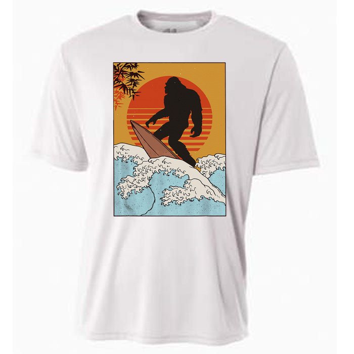 Japanese Vintage Kanagawa Art Surfing Bigfoot Hanging Ten Cooling Performance Crew T-Shirt