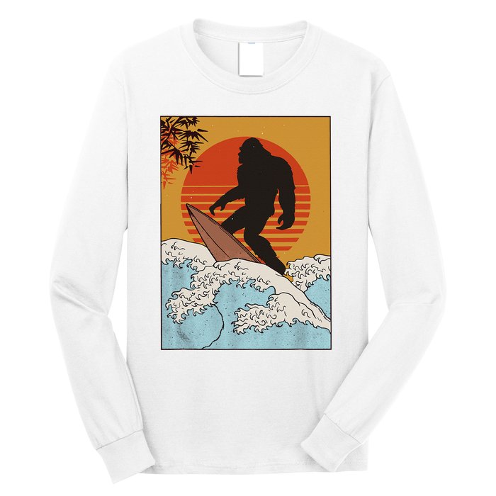 Japanese Vintage Kanagawa Art Surfing Bigfoot Hanging Ten Long Sleeve Shirt