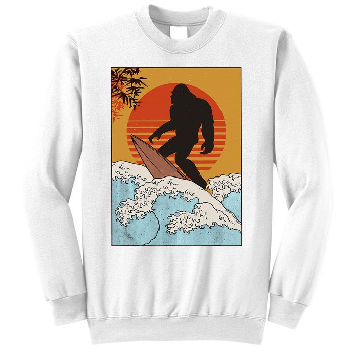 Japanese Vintage Kanagawa Art Surfing Bigfoot Hanging Ten Sweatshirt