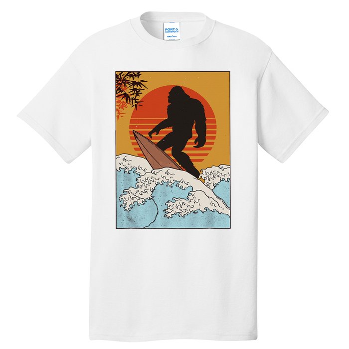 Japanese Vintage Kanagawa Art Surfing Bigfoot Hanging Ten Tall T-Shirt