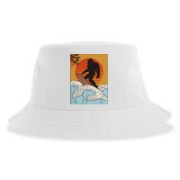 Japanese Vintage Kanagawa Art Surfing Bigfoot Hanging Ten Sustainable Bucket Hat