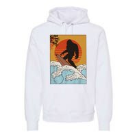 Japanese Vintage Kanagawa Art Surfing Bigfoot Hanging Ten Premium Hoodie