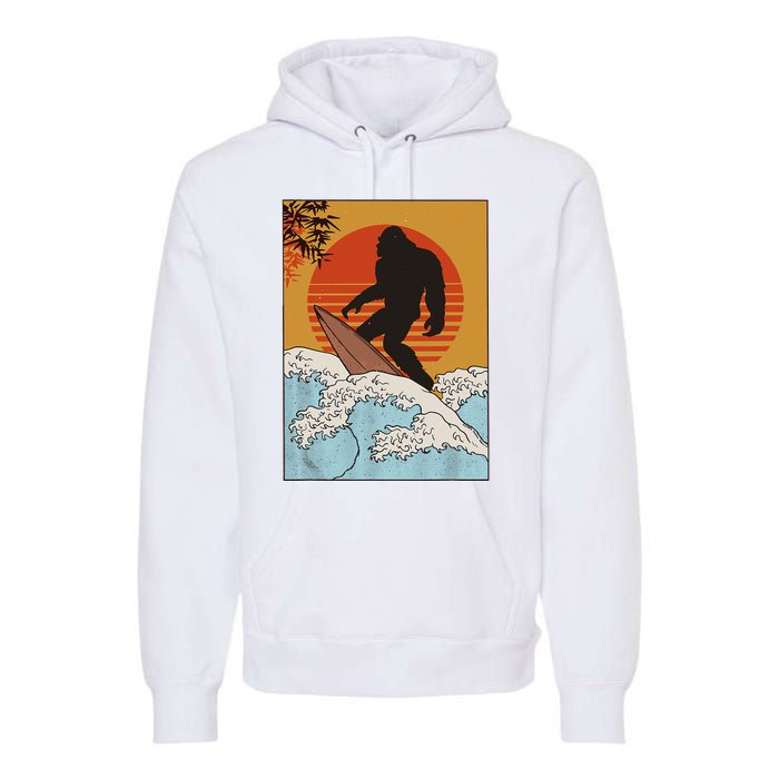 Japanese Vintage Kanagawa Art Surfing Bigfoot Hanging Ten Premium Hoodie