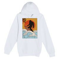 Japanese Vintage Kanagawa Art Surfing Bigfoot Hanging Ten Premium Pullover Hoodie