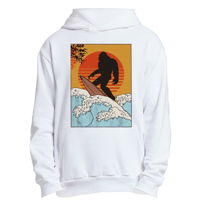 Japanese Vintage Kanagawa Art Surfing Bigfoot Hanging Ten Urban Pullover Hoodie