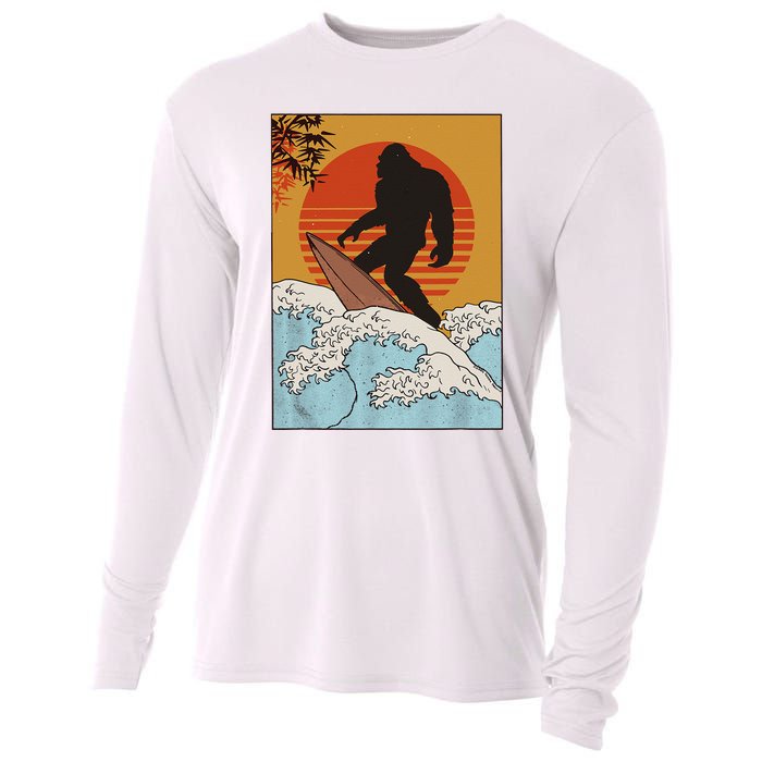 Japanese Vintage Kanagawa Art Surfing Bigfoot Hanging Ten Cooling Performance Long Sleeve Crew