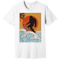 Japanese Vintage Kanagawa Art Surfing Bigfoot Hanging Ten Premium T-Shirt