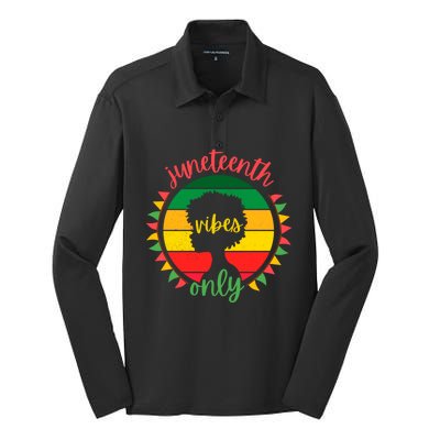 Junenth Vibes Only African American Gift Silk Touch Performance Long Sleeve Polo