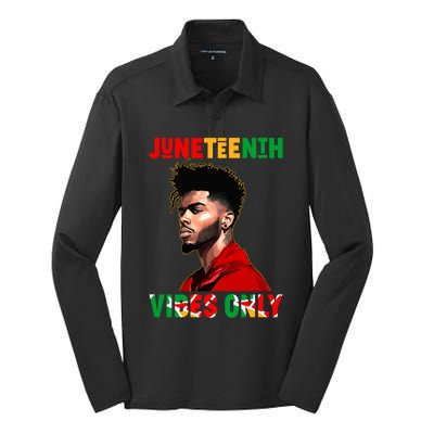 Juneteenth Vibes Only Black King Black Freedom Afro Gift Silk Touch Performance Long Sleeve Polo