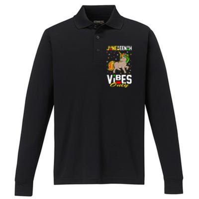 Junenth Vibes Only African American Melanin Unicorn Gift Performance Long Sleeve Polo