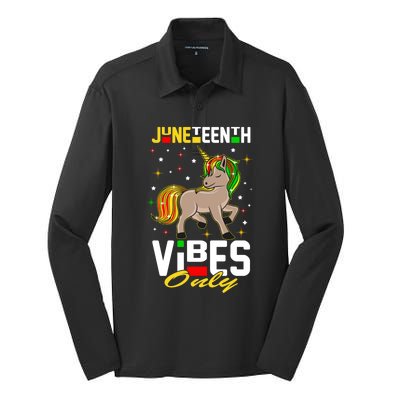 Junenth Vibes Only African American Melanin Unicorn Gift Silk Touch Performance Long Sleeve Polo