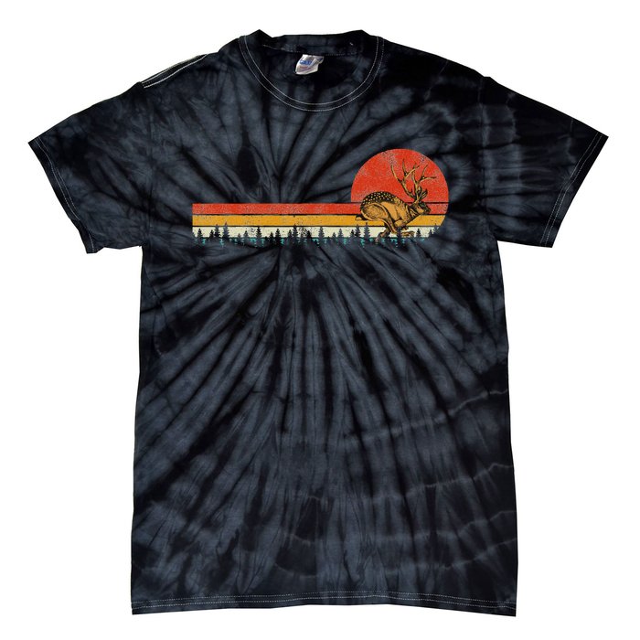 Jackrabbit Vintage Retro Sunset Pine Tree Save The Jackalope Tie-Dye T-Shirt