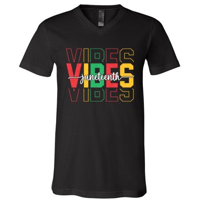 Juneteenth Vibes Retro Vintage 1865 Women Girl Afro Proud V-Neck T-Shirt