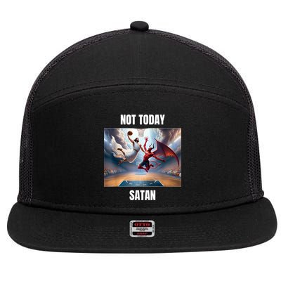 Jesus Vs Satan Playing Basketball Not Today Satan 7 Panel Mesh Trucker Snapback Hat