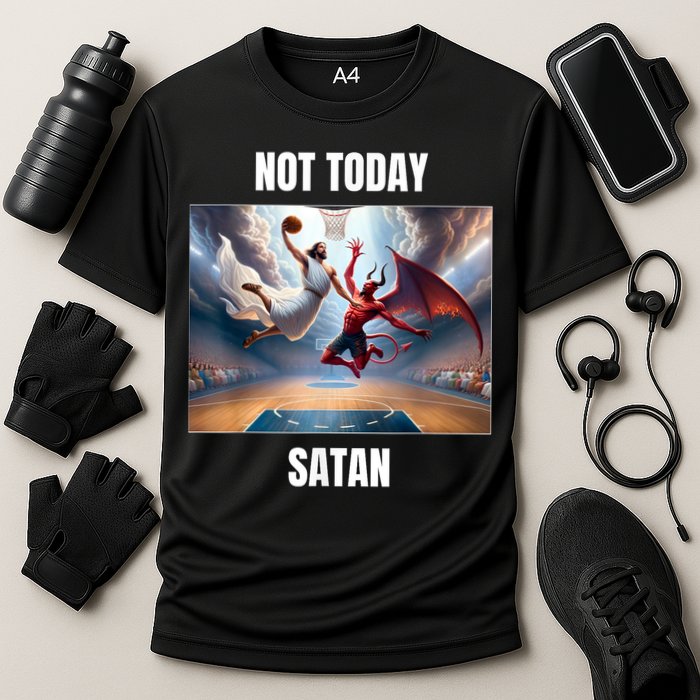 Jesus Vs Satan Playing Basketball Not Today Satan Cooling Performance Crew T-Shirt