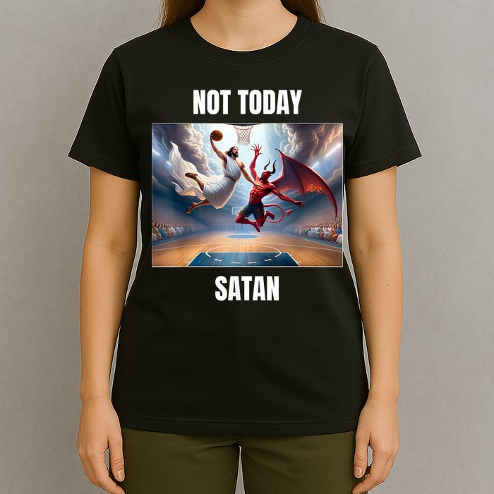Jesus Vs Satan Playing Basketball Not Today Satan T-Shirt