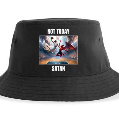 Jesus Vs Satan Playing Basketball Not Today Satan Sustainable Bucket Hat