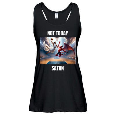 Jesus Vs Satan Playing Basketball Not Today Satan Ladies Essential Flowy Tank