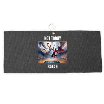 Jesus Vs Satan Playing Basketball Not Today Satan Large Microfiber Waffle Golf Towel