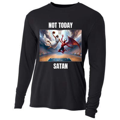 Jesus Vs Satan Playing Basketball Not Today Satan Cooling Performance Long Sleeve Crew