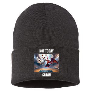 Jesus Vs Satan Playing Basketball Not Today Satan Sustainable Knit Beanie