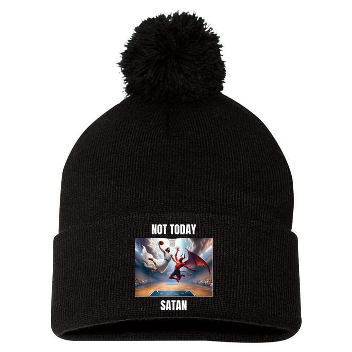 Jesus Vs Satan Playing Basketball Not Today Satan Pom Pom 12in Knit Beanie