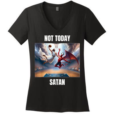 Jesus Vs Satan Playing Basketball Not Today Satan Women's V-Neck T-Shirt