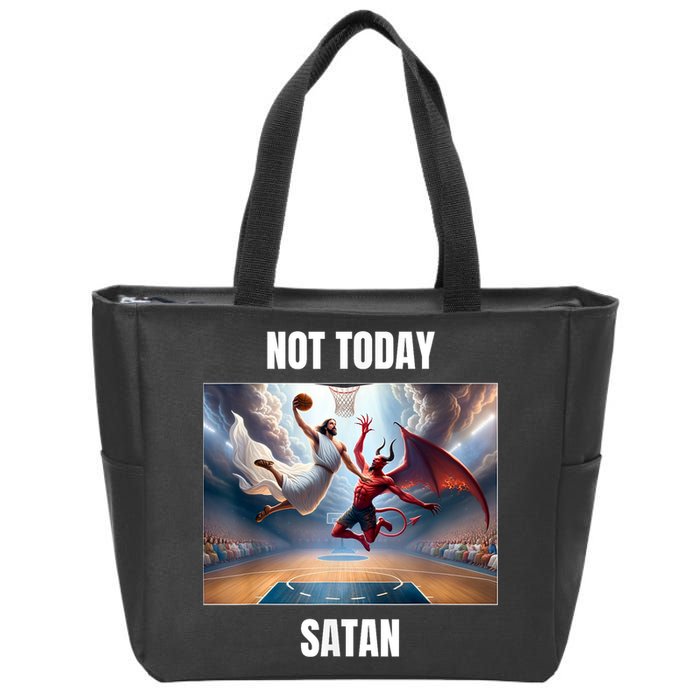 Jesus Vs Satan Playing Basketball Not Today Satan Zip Tote Bag