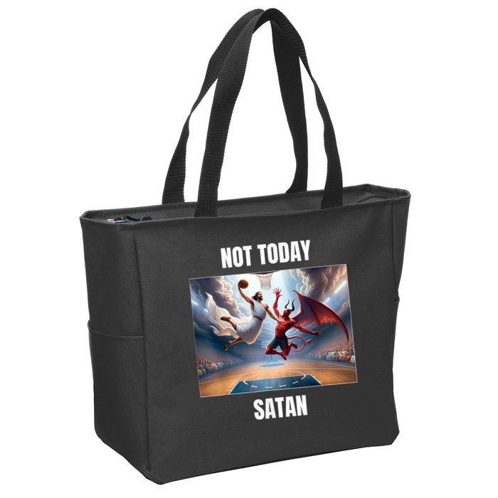 Jesus Vs Satan Playing Basketball Not Today Satan Zip Tote Bag
