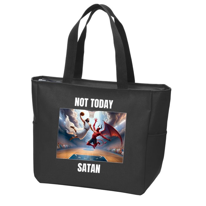 Jesus Vs Satan Playing Basketball Not Today Satan Zip Tote Bag