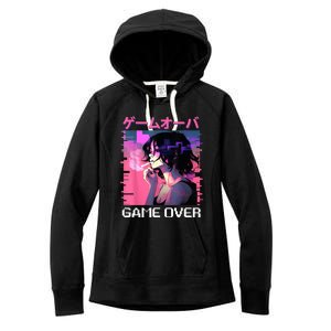 Japanese Vaporwave Sad Anime Game Over Indie Aesthetic Women's Fleece Hoodie