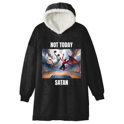 Jesus Vs Satan Playing Basketball Not Today Satan Hooded Wearable Blanket