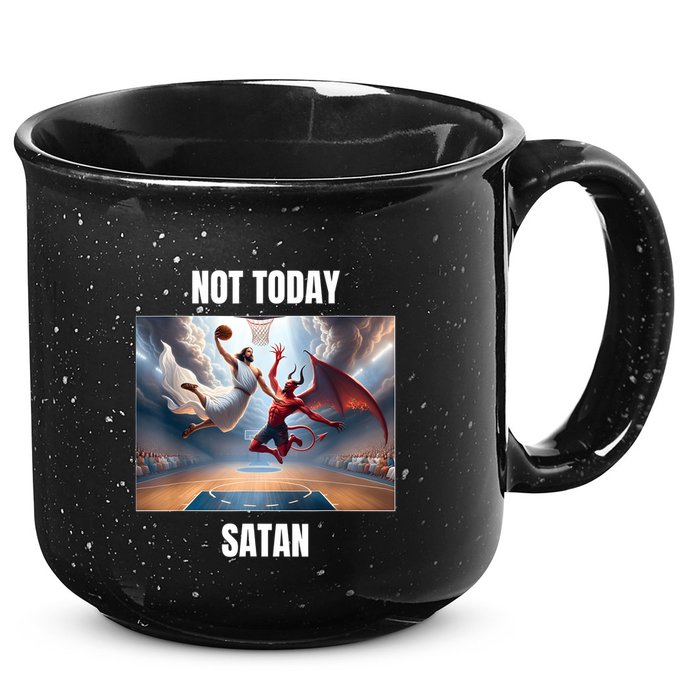 Jesus Vs Satan Playing Basketball Not Today Satan 15oz Campfire Ceramic Mug