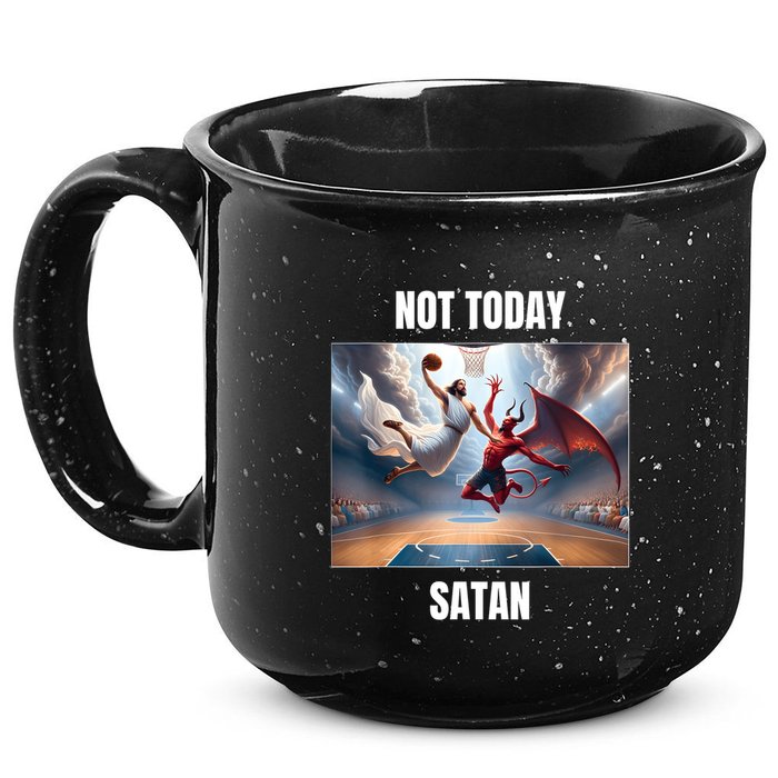 Jesus Vs Satan Playing Basketball Not Today Satan 15oz Campfire Ceramic Mug