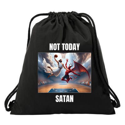 Jesus Vs Satan Playing Basketball Not Today Satan Drawstring Bag