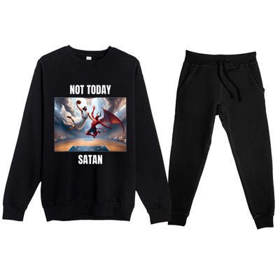 Jesus Vs Satan Playing Basketball Not Today Satan Premium Crewneck Sweatsuit Set