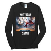 Jesus Vs Satan Playing Basketball Not Today Satan Tall Long Sleeve T-Shirt