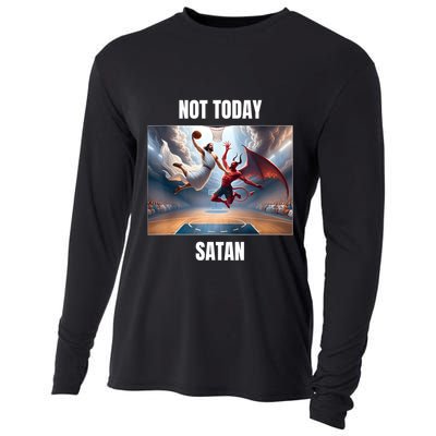 Jesus Vs Satan Playing Basketball Not Today Satan Cooling Performance Long Sleeve Crew