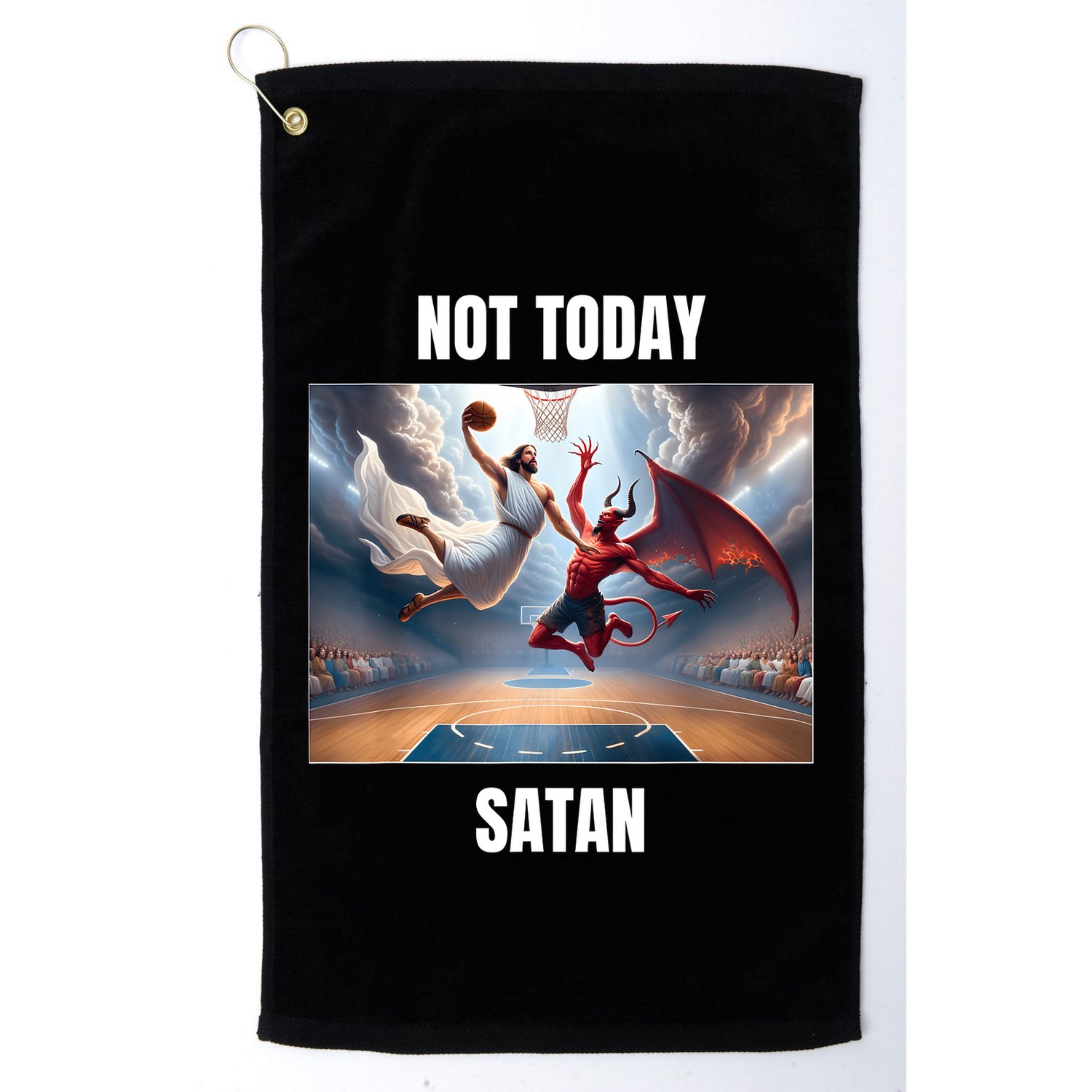 Jesus Vs Satan Playing Basketball Not Today Satan Golf Towel
