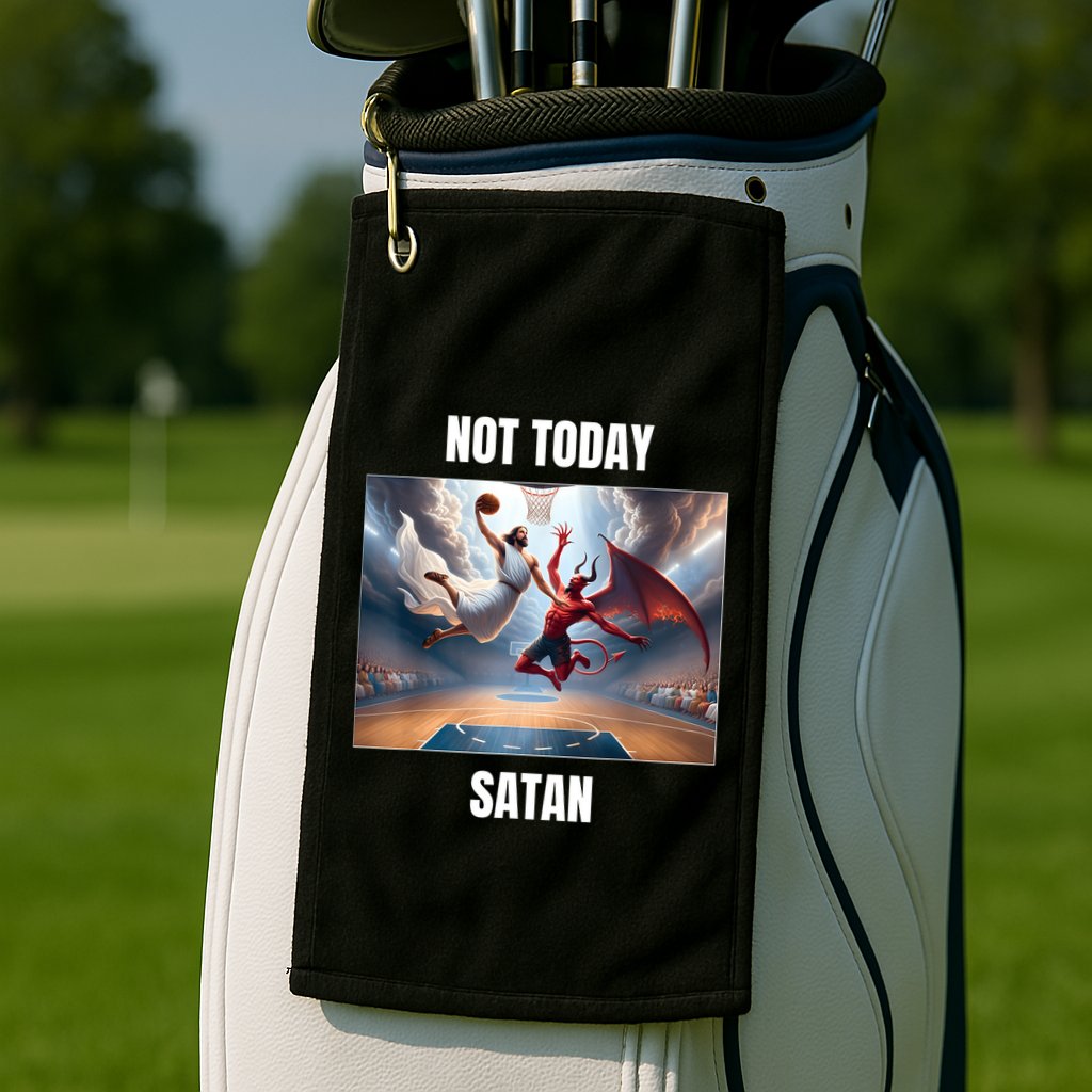 Jesus Vs Satan Playing Basketball Not Today Satan Golf Towel