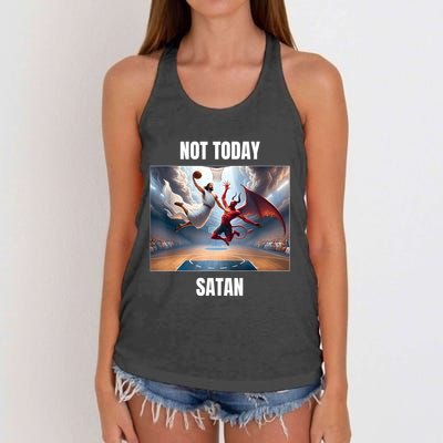 Jesus Vs Satan Playing Basketball Not Today Satan Women's Knotted Racerback Tank
