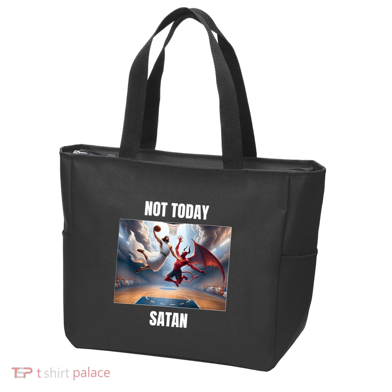 Jesus Vs Satan Playing Basketball Not Today Satan Zip Tote Bag