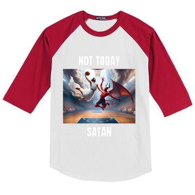 Jesus Vs Satan Playing Basketball Not Today Satan Kids Colorblock Raglan Jersey