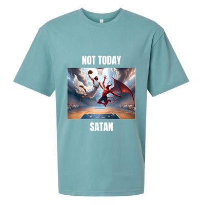 Jesus Vs Satan Playing Basketball Not Today Satan Sueded Cloud Jersey T-Shirt