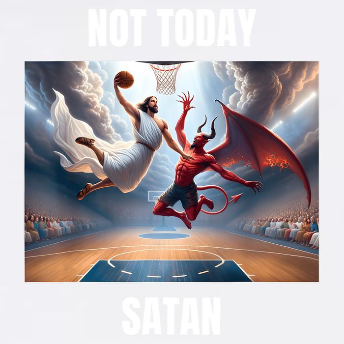 Jesus Vs Satan Playing Basketball Not Today Satan Garment-Dyed Sweatshirt