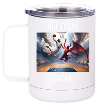 Jesus Vs Satan Playing Basketball Not Today Satan 12 oz Stainless Steel Tumbler Cup