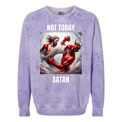 Jesus Vs Satan In A Boxing Match Not Today Satan Colorblast Crewneck Sweatshirt