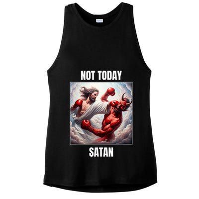 Jesus Vs Satan In A Boxing Match Not Today Satan Ladies PosiCharge Tri-Blend Wicking Tank