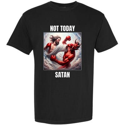 Jesus Vs Satan In A Boxing Match Not Today Satan Garment-Dyed Heavyweight T-Shirt